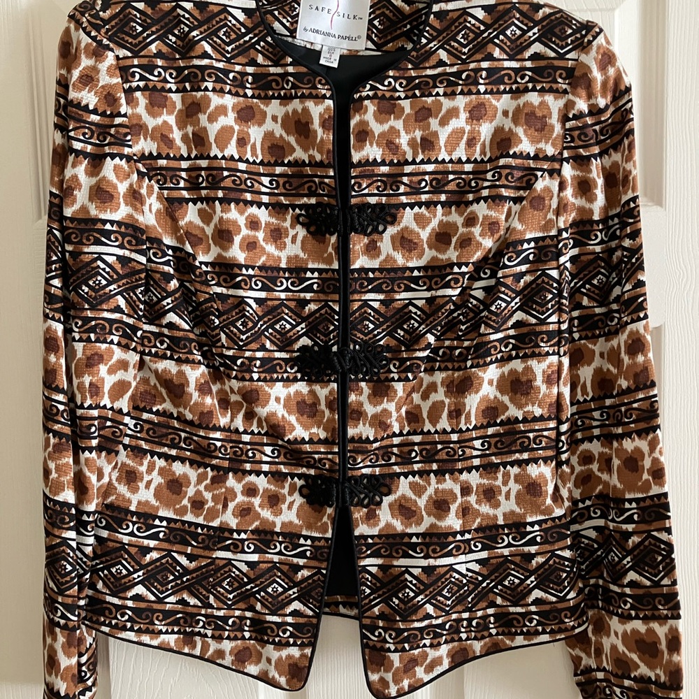 Vintage Safe Silk by Adrianna Papell Brown Patterned Blazer